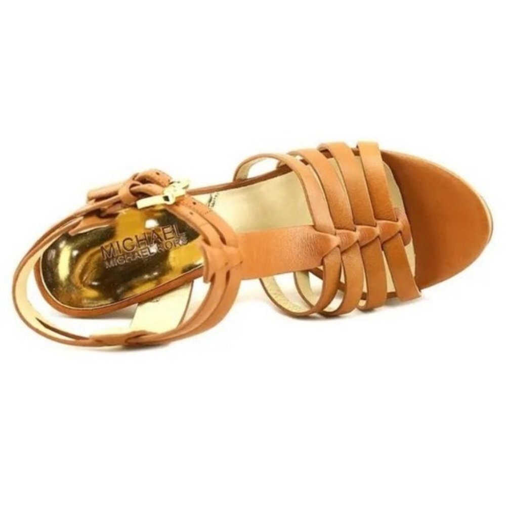 Michael Kors Tan Leather Platform Heels Strappy Sandals Size 10 - Picture 15 of 16